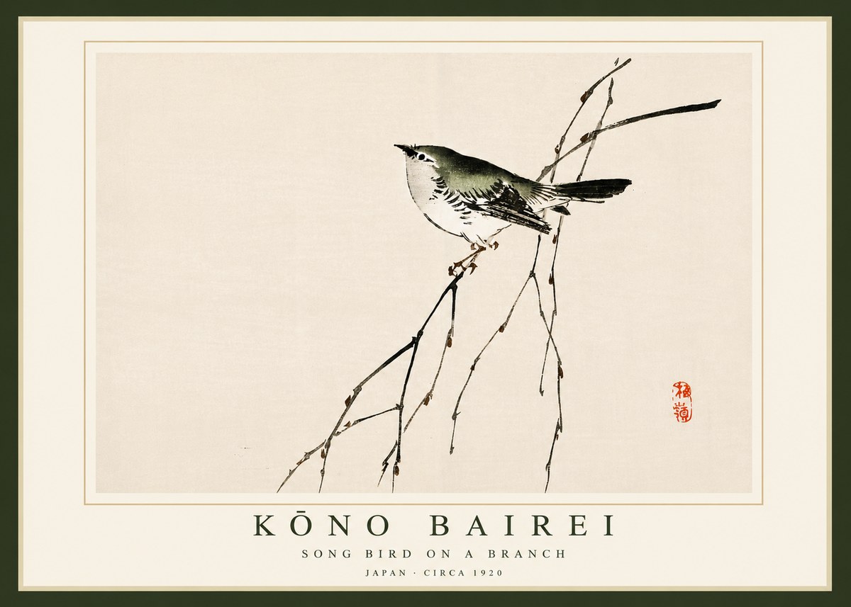 Kōno Bairei Song Bird on a Branch No4 - Poster