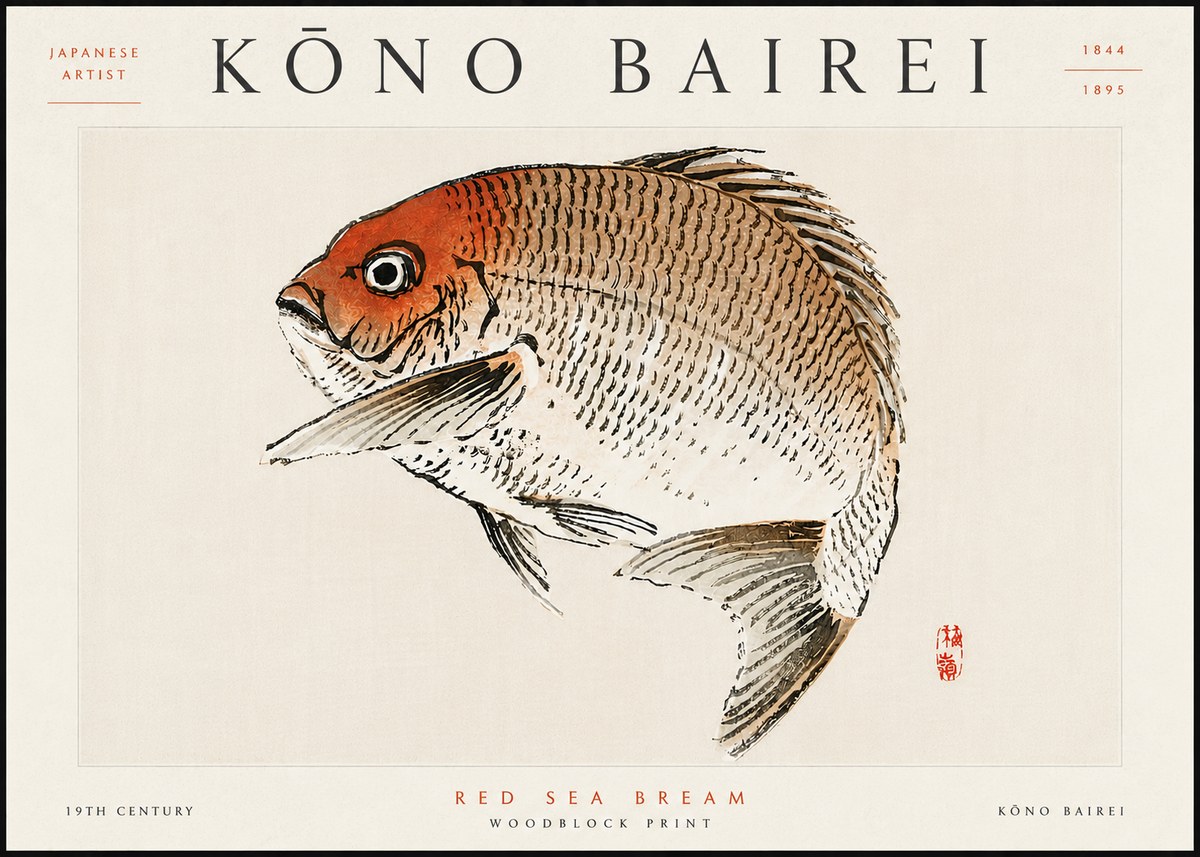 Kōno Bairei Red Sea Bream No6 - Poster