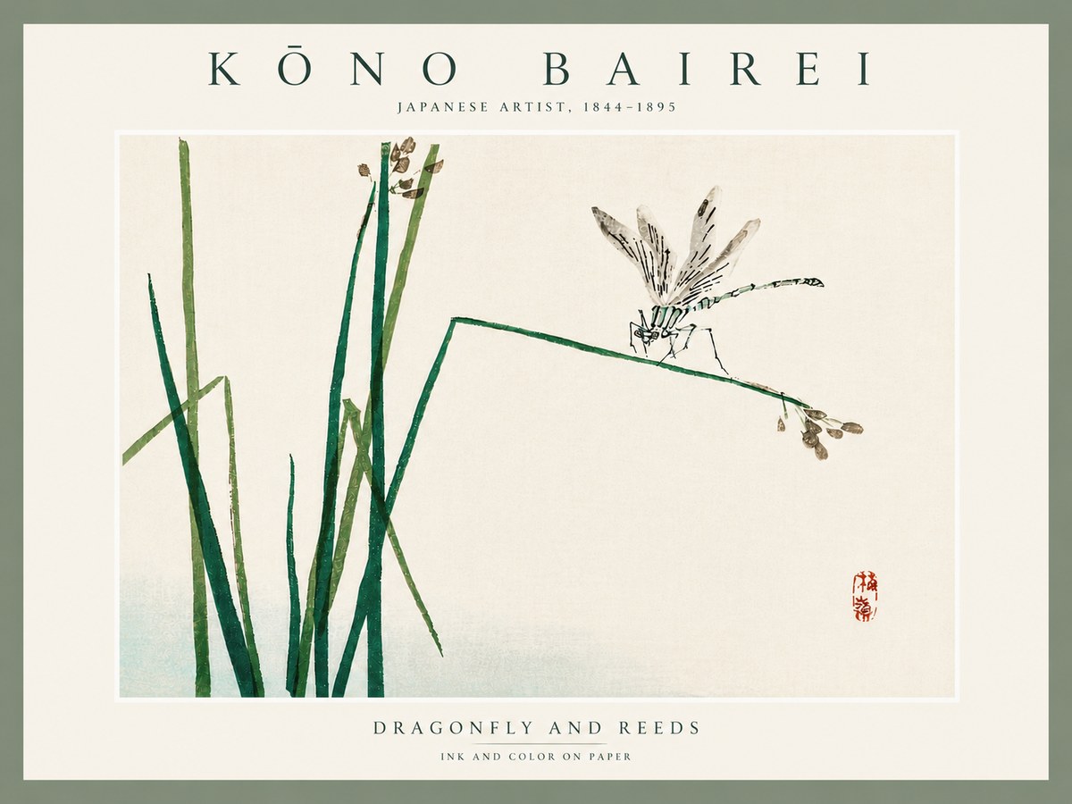 Kōno Bairei Dragonfly and Reeds No5 - Poster