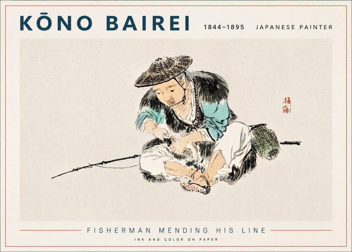 Kōno Bairei Fisherman Mending His Line No3 - Poster