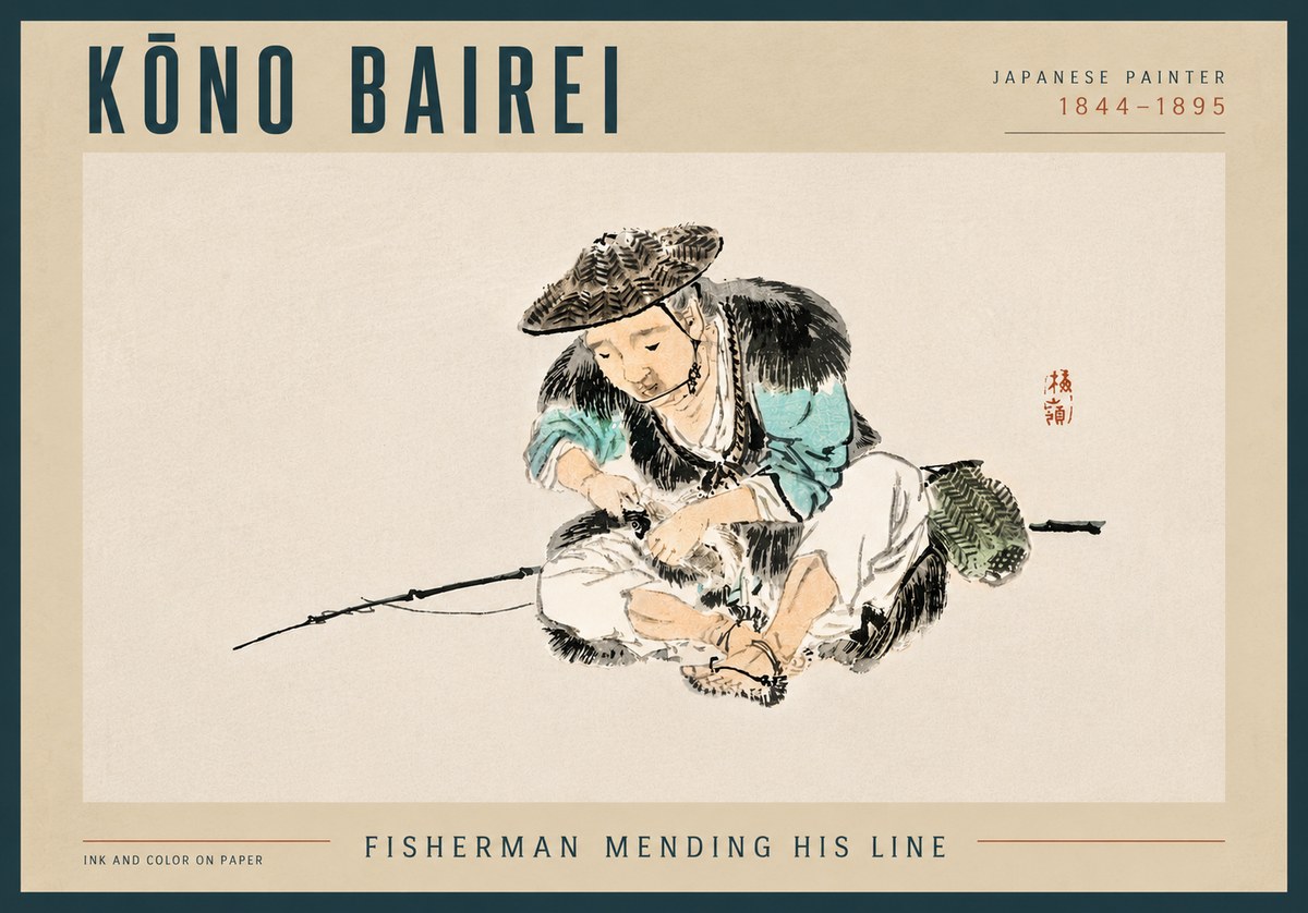Kōno Bairei Fisherman Mending His Line No4 - Poster