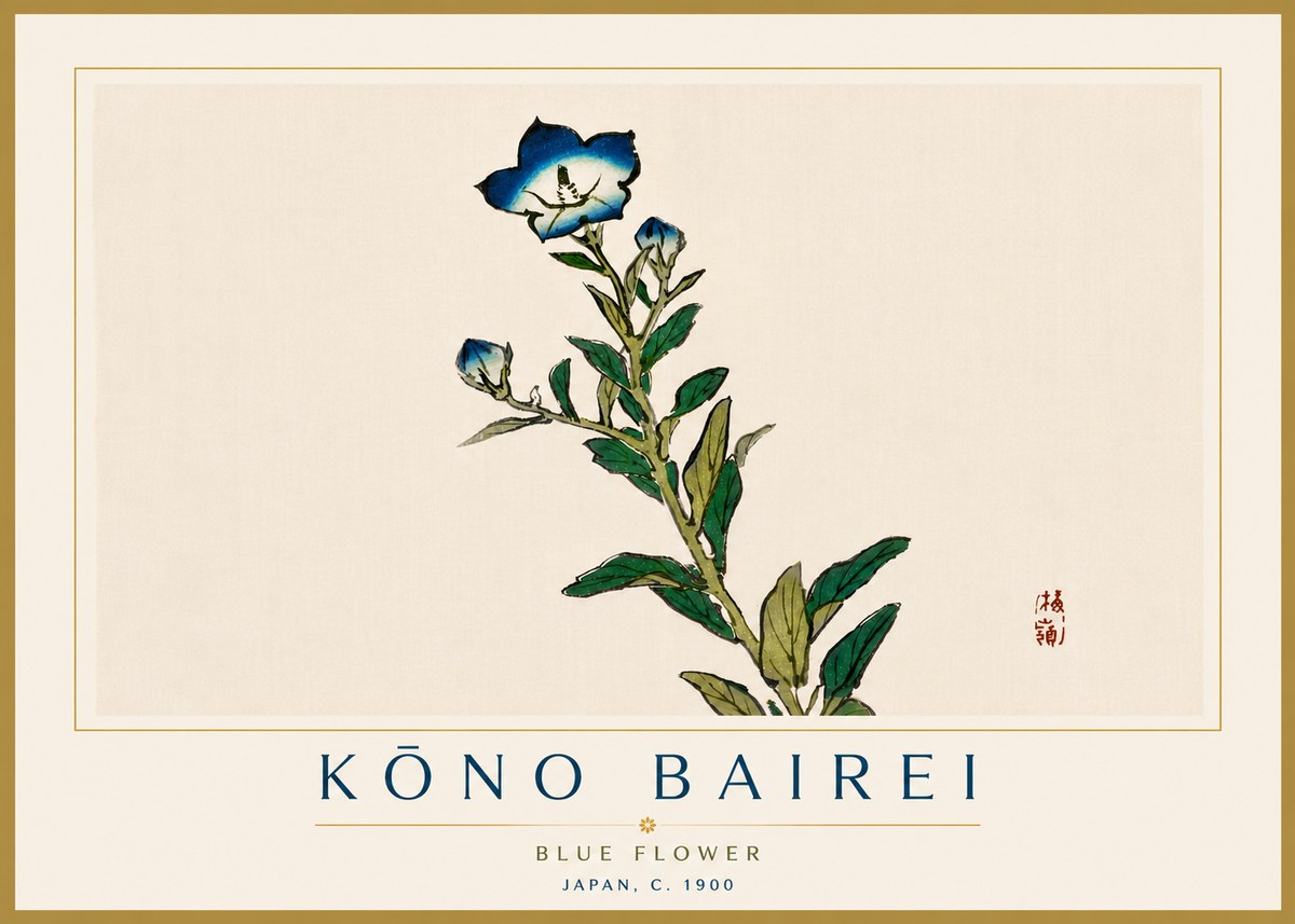 Kōno Bairei Blue Flower No6 - Poster