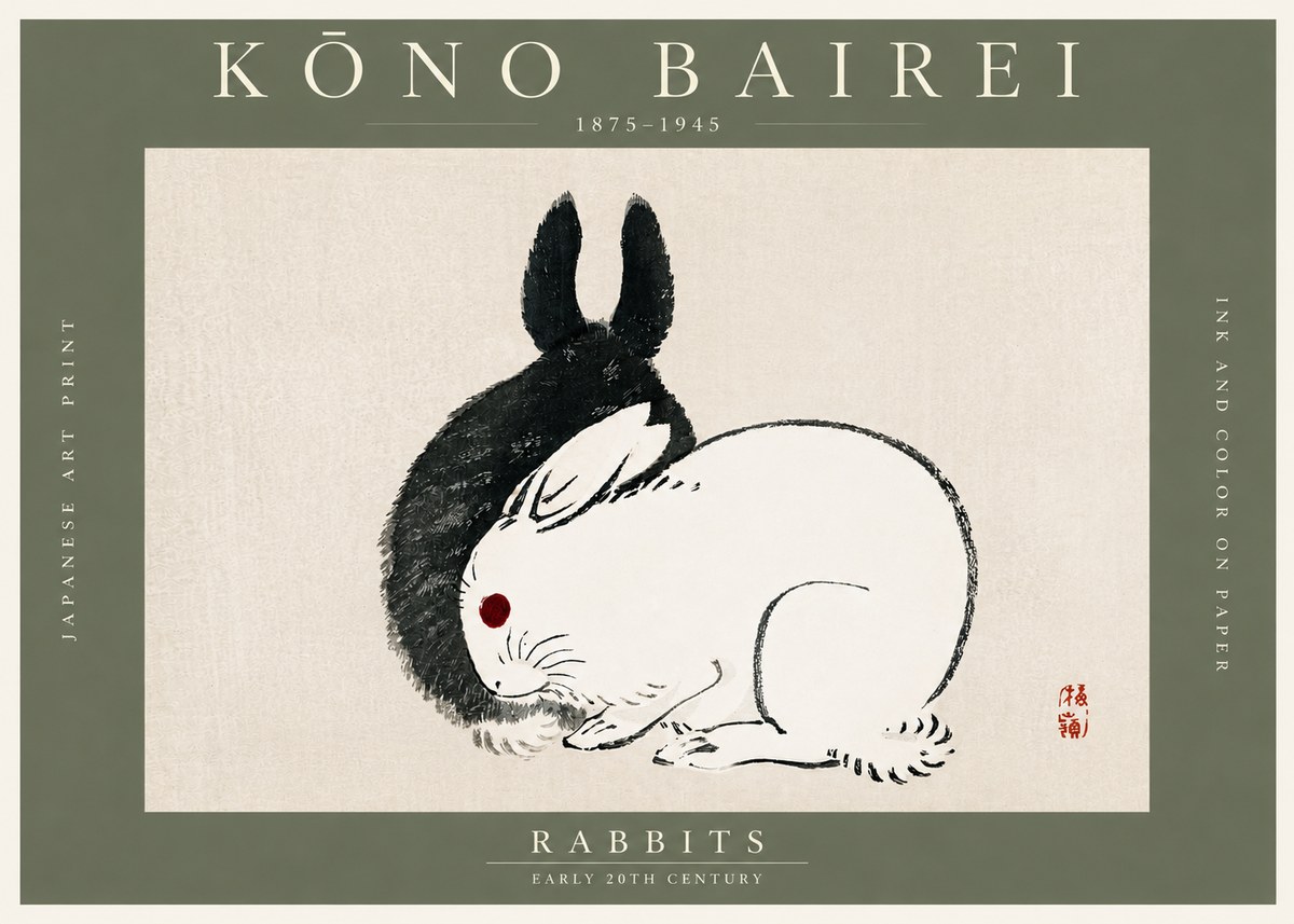 Kōno Bairei Rabbits No3 - Poster