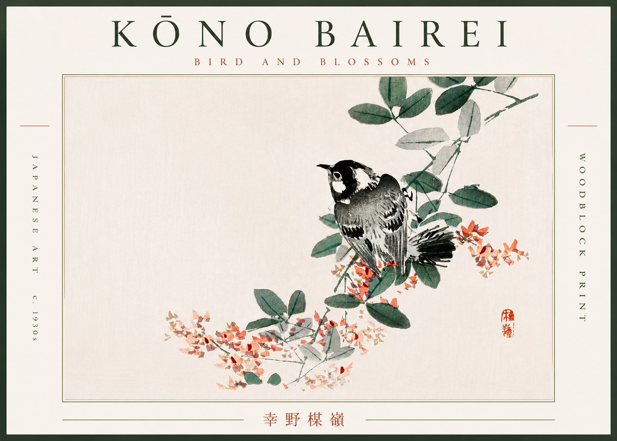 Kōno Bairei Bird and Blossoms No6 - Poster
