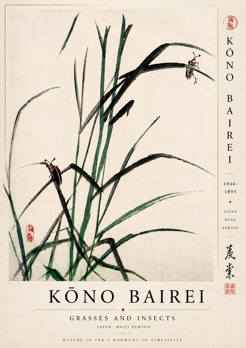 Kōno Bairei Grasses and Insects No5 - Poster
