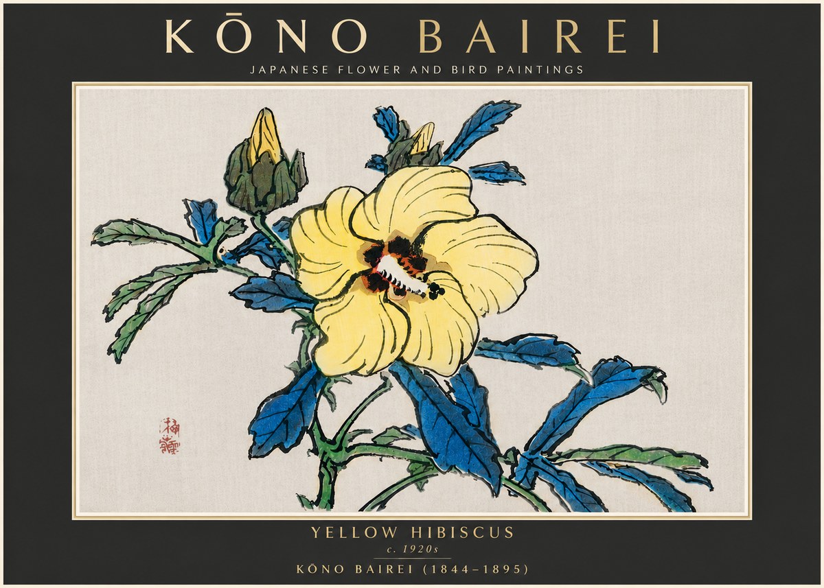 Kōno Bairei Yellow Hibiscus No5 - Poster