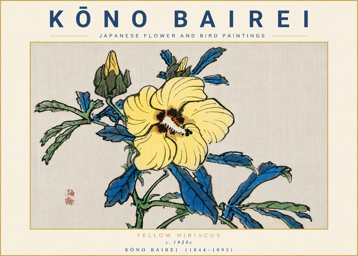 Kōno Bairei Yellow Hibiscus No6 - Poster