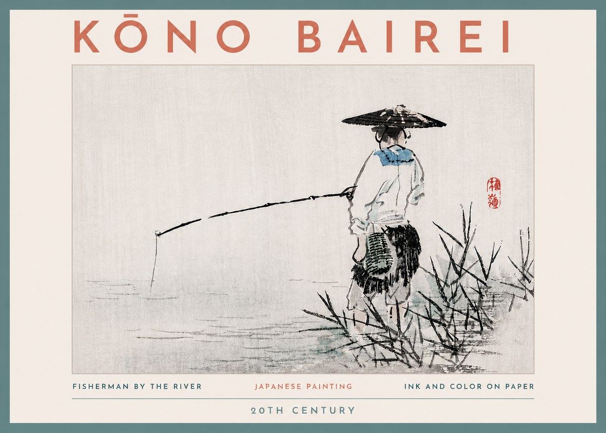 Kōno Bairei Fisherman by the River No4 - Poster