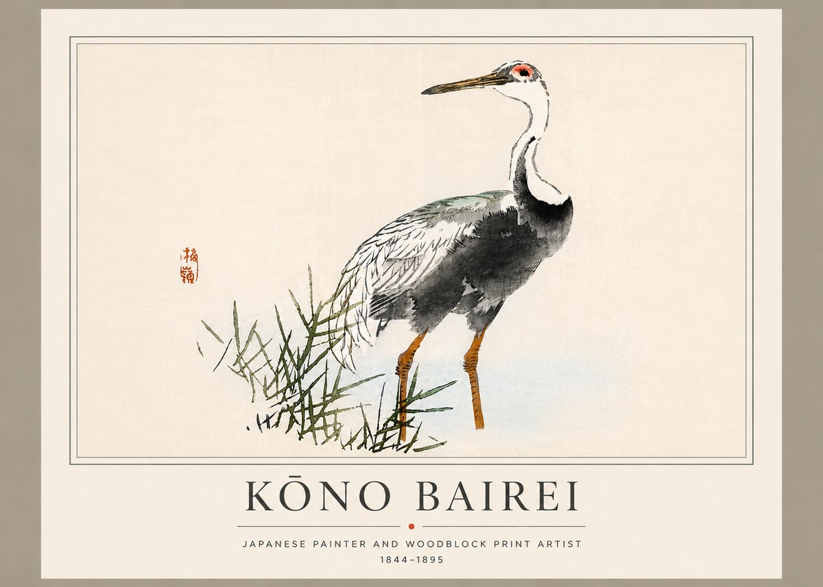 Kōno Bairei White-naped Crane No5 - Poster
