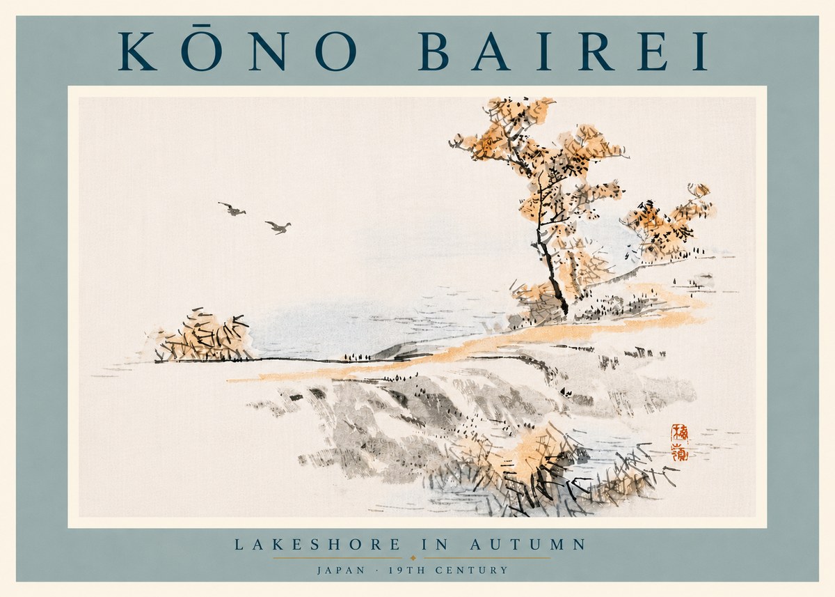 Kōno Bairei Lakeshore in Autumn No6 - Poster