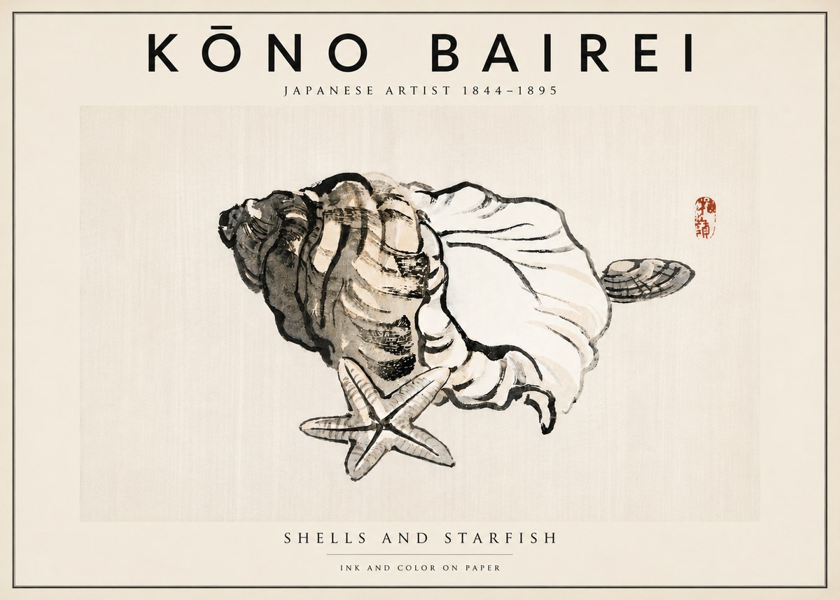 Kōno Bairei Shells and Starfish No5 - Poster