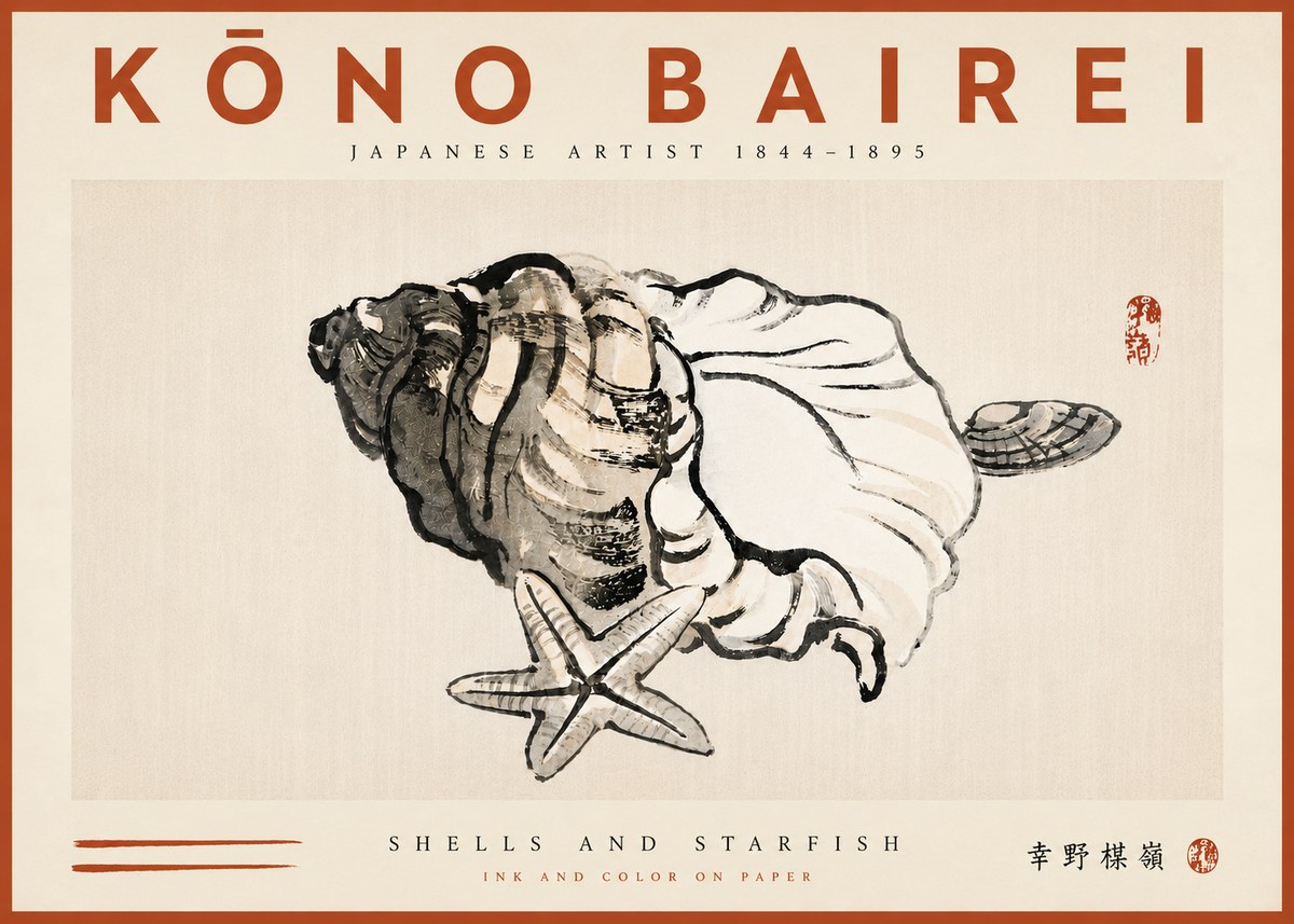 Kōno Bairei Shells and Starfish No6 - Poster