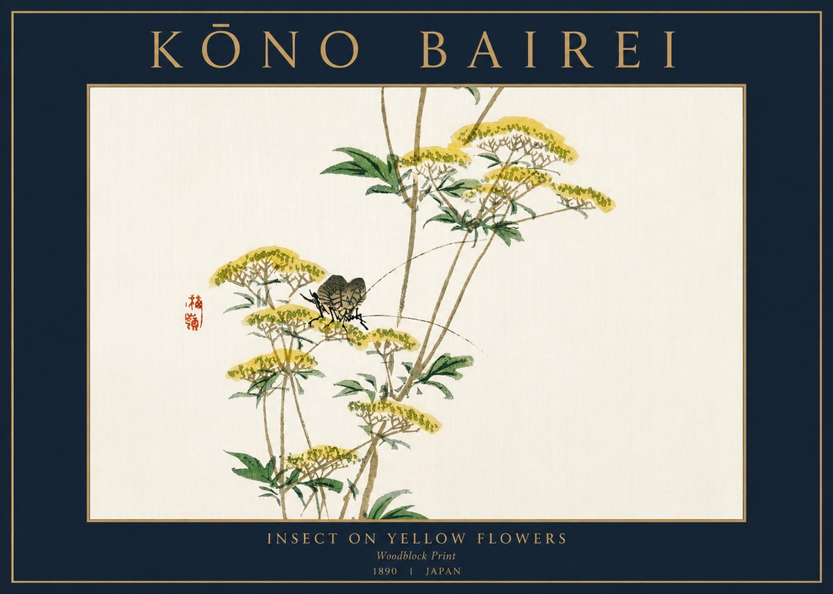 Kōno Bairei Insect on Yellow Flowers No3 - Poster