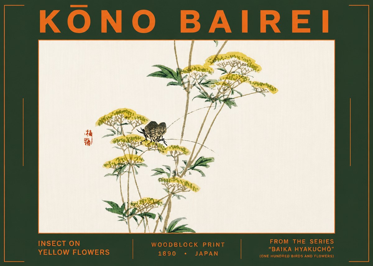 Kōno Bairei Insect on Yellow Flowers No6 - Poster