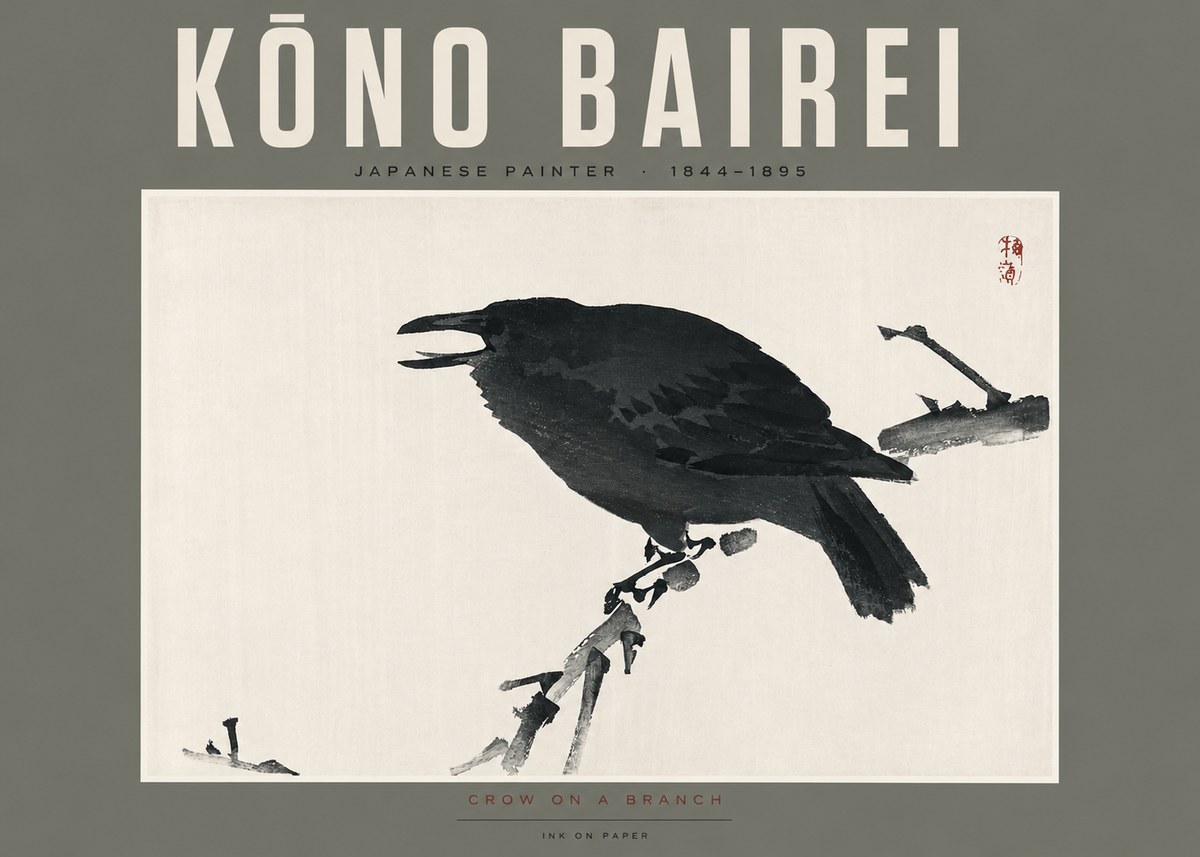 Kōno Bairei Crow on a Branch No2 - Poster