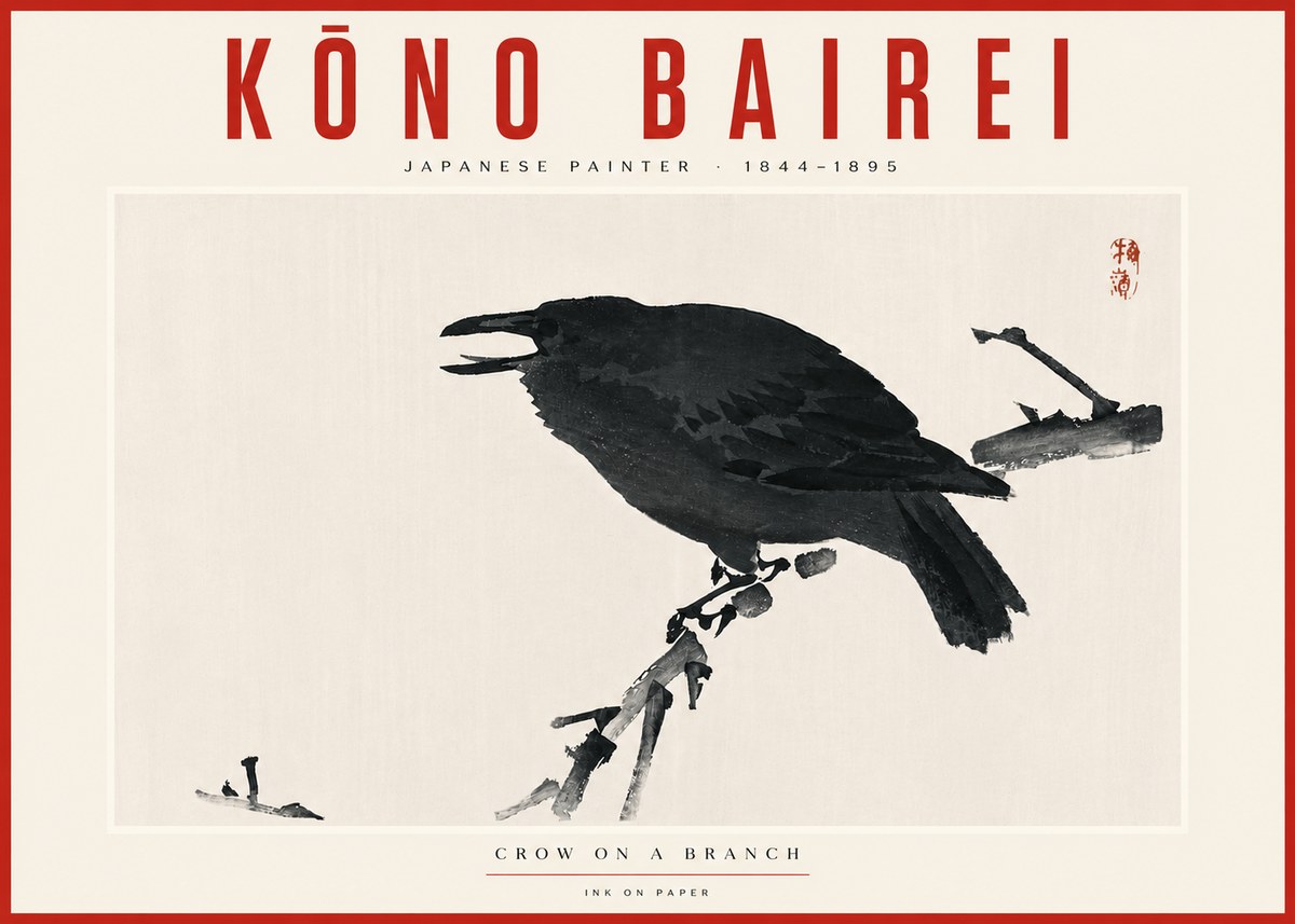 Kōno Bairei Crow on a Branch No5 - Poster