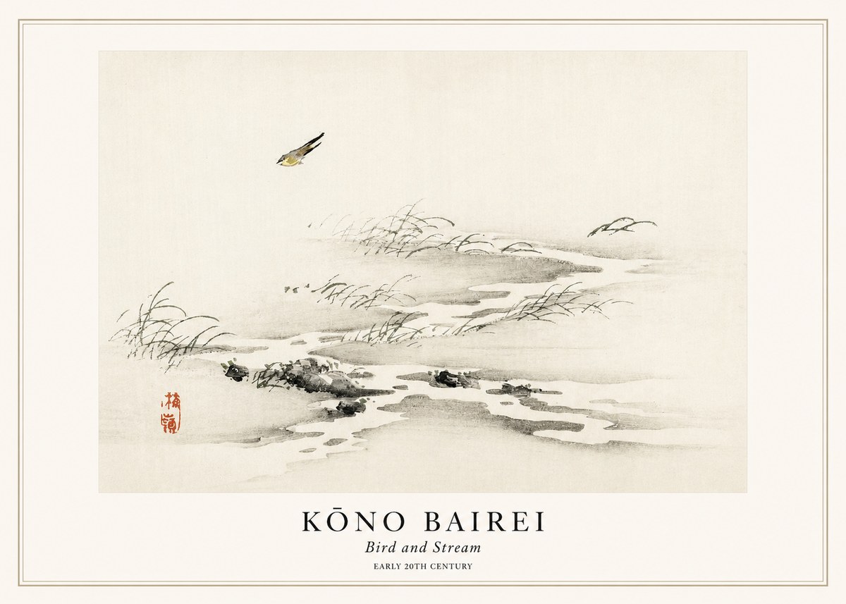 Kōno Bairei Bird and Stream No1 - Poster