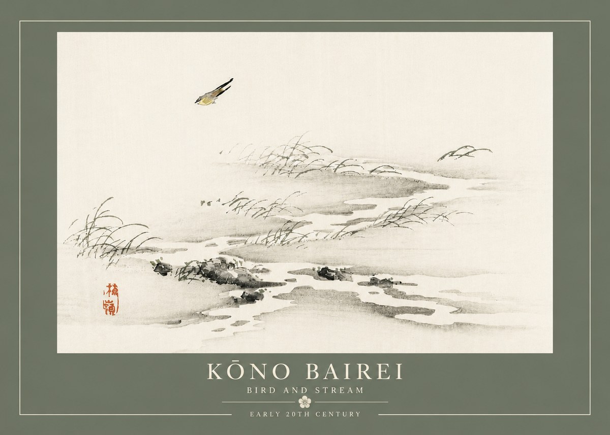 Kōno Bairei Bird and Stream No4 - Poster