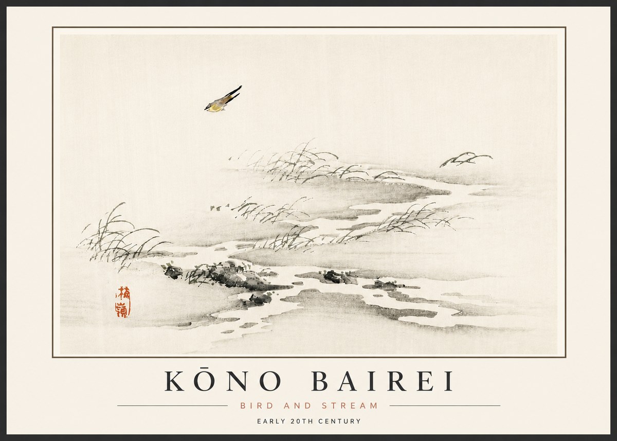 Kōno Bairei Bird and Stream No5 - Poster