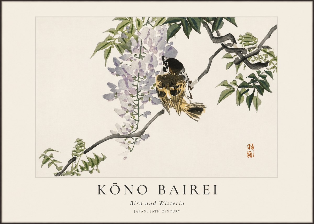 Kōno Bairei Wisteria and Bird No2 - Poster