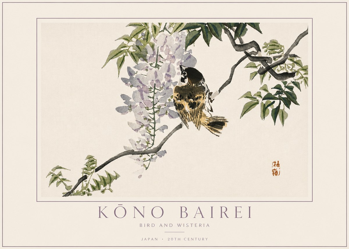 Kōno Bairei Wisteria and Bird No4 - Poster