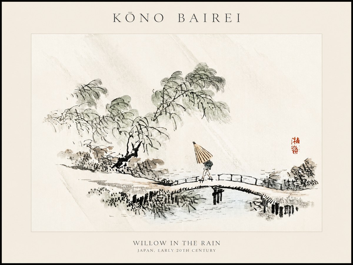 Kōno Bairei Willow in the Rain No1 - Poster