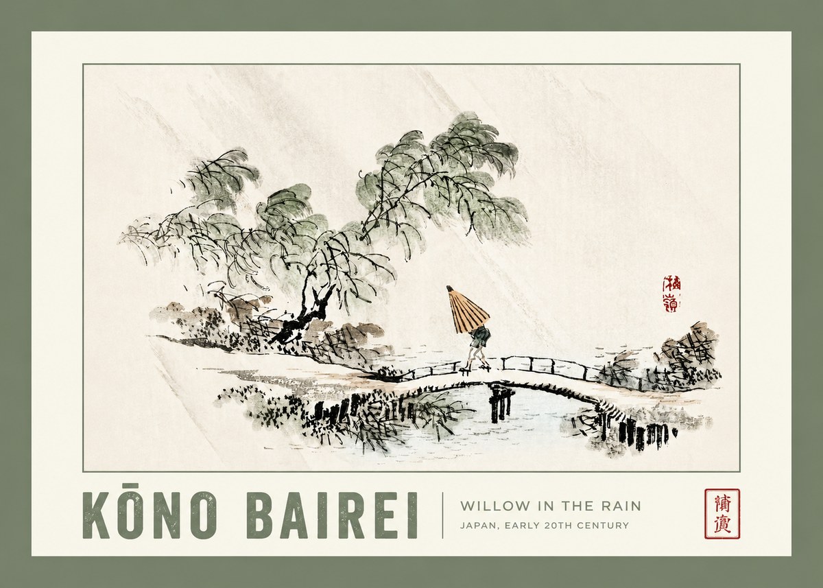 Kōno Bairei Willow in the Rain No2 - Poster