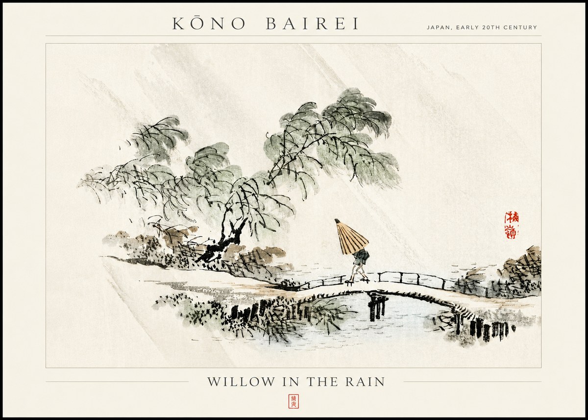 Kōno Bairei Willow in the Rain No3 - Poster