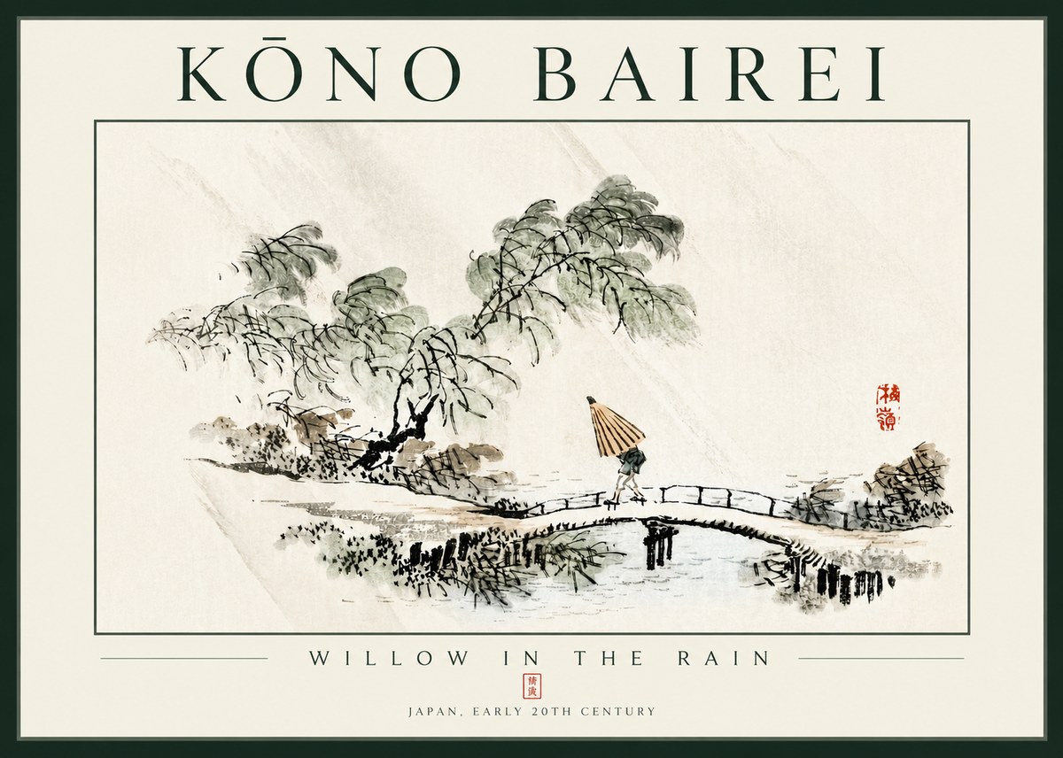 Kōno Bairei Willow in the Rain No4 - Poster