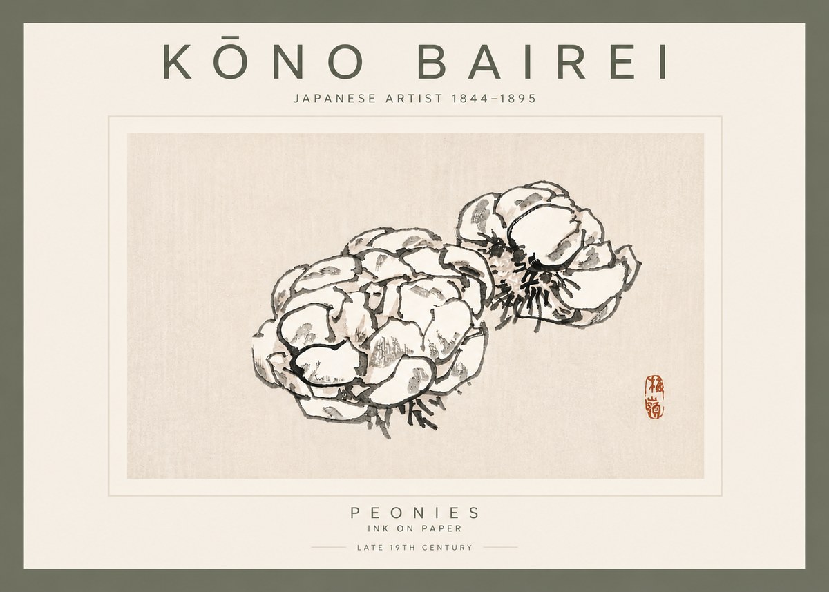 Kōno Bairei Peonies No5 - Poster