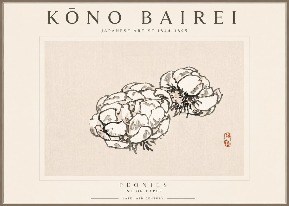 Kōno Bairei Peonies No6 - Poster
