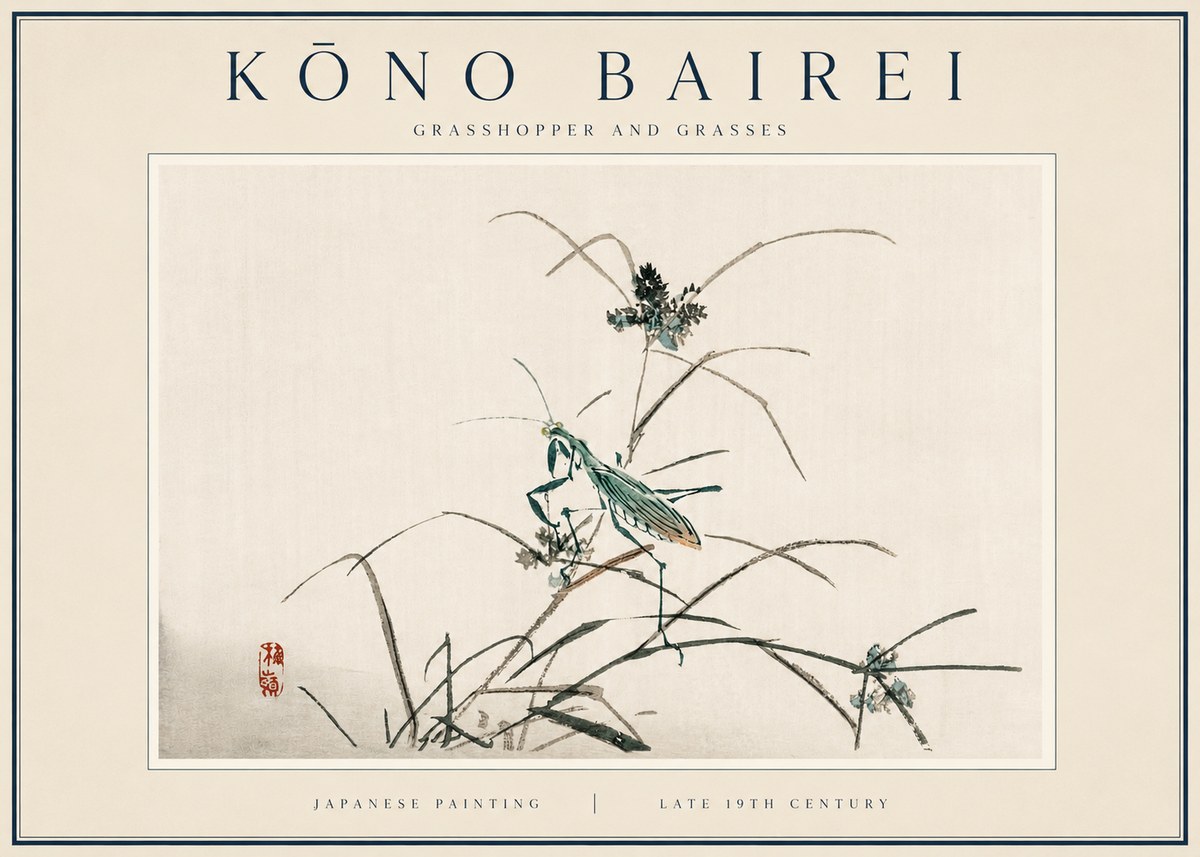 Kōno Bairei Grasshopper and Grasses No3 - Poster