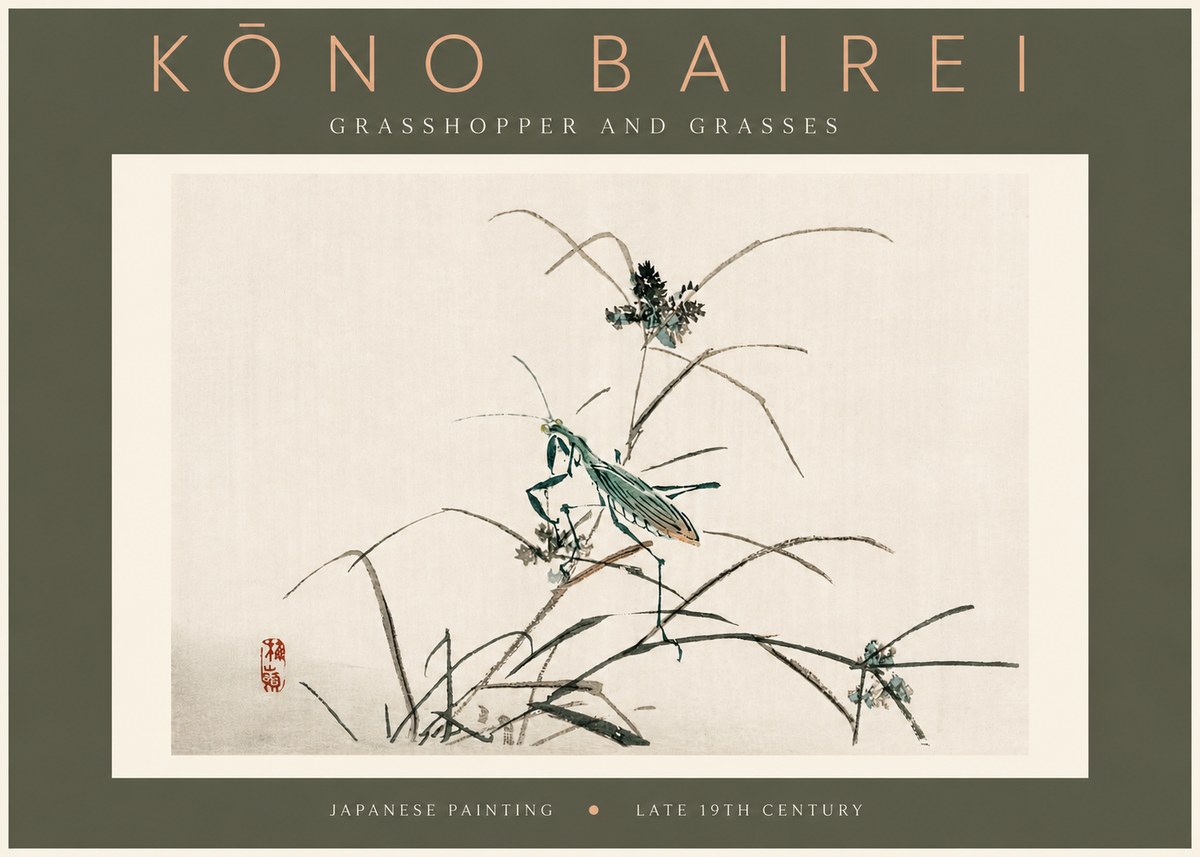 Kōno Bairei Grasshopper and Grasses No4 - Poster