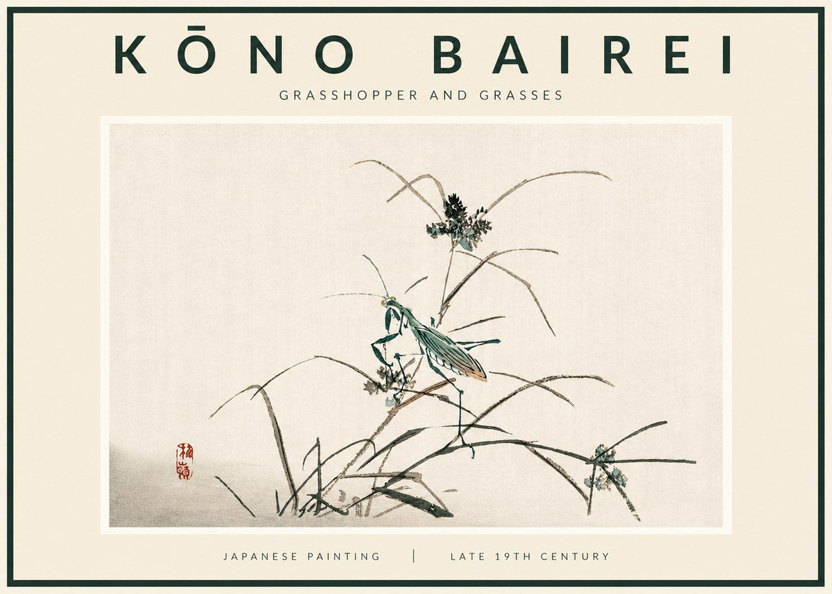 Kōno Bairei Grasshopper and Grasses No5 - Poster