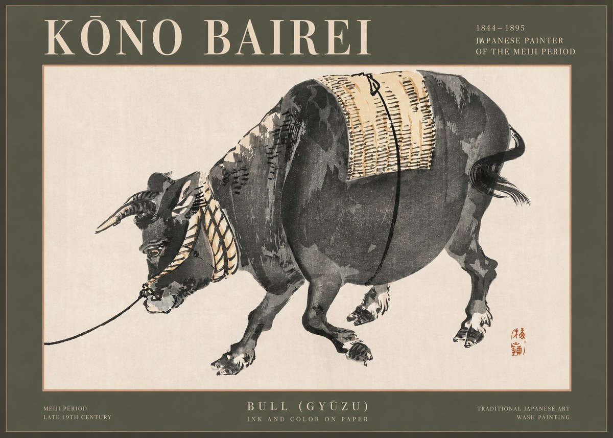 Kōno Bairei Bull (Gyūzu) No2 - Poster