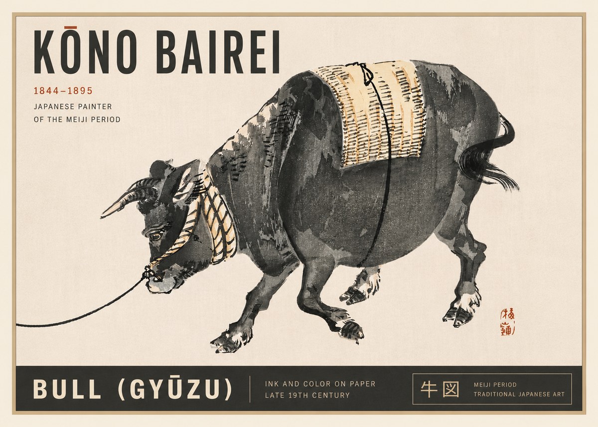 Kōno Bairei Bull (Gyūzu) No5 - Poster