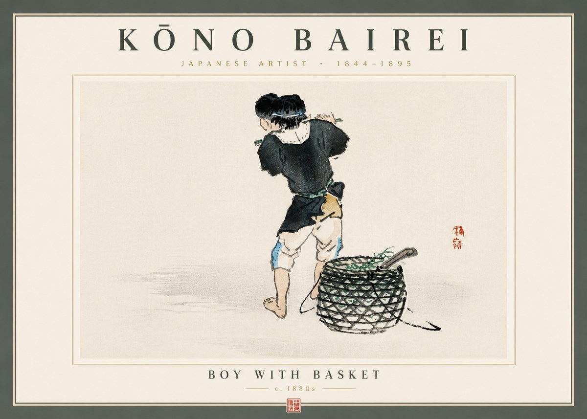 Kōno Bairei Boy with Basket No6 - Poster