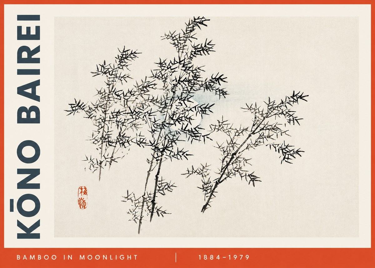 Kōno Bairei Bamboo in Moonlight No3 - Poster