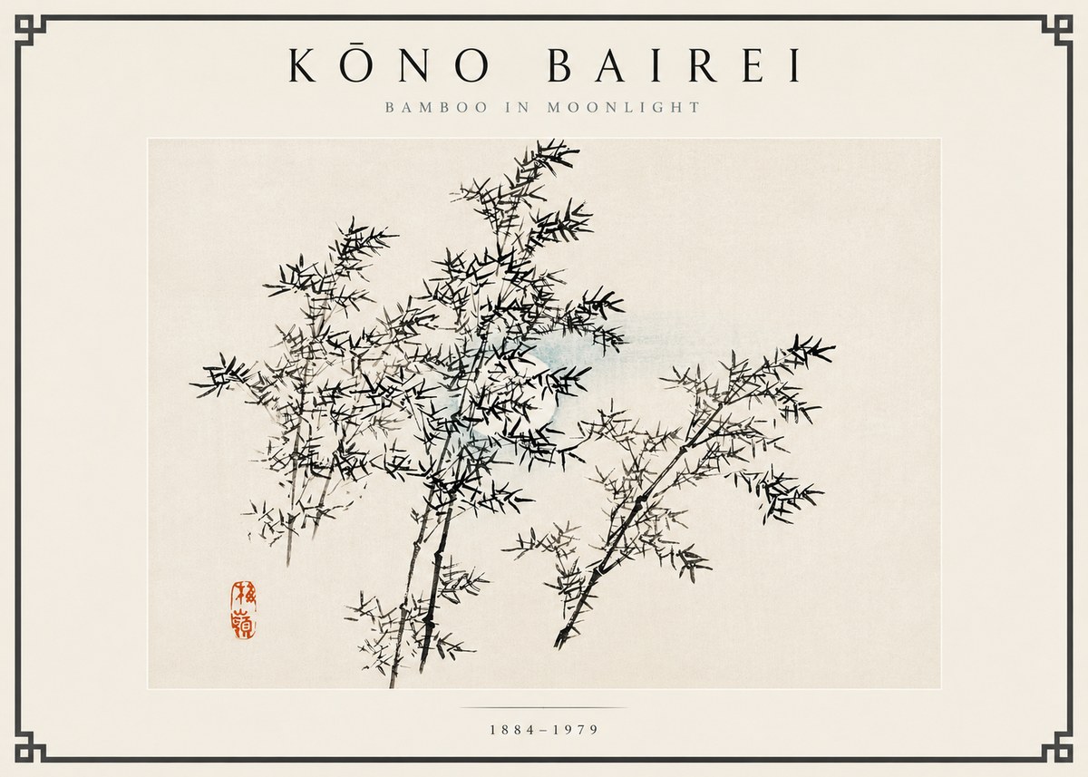 Kōno Bairei Bamboo in Moonlight No6 - Poster