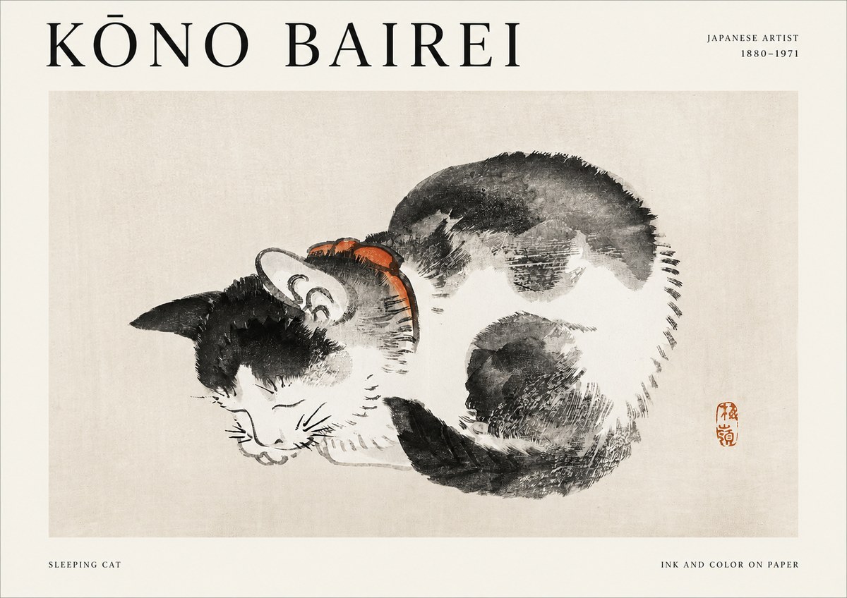 Kōno Bairei Sleeping Cat No1 - Poster