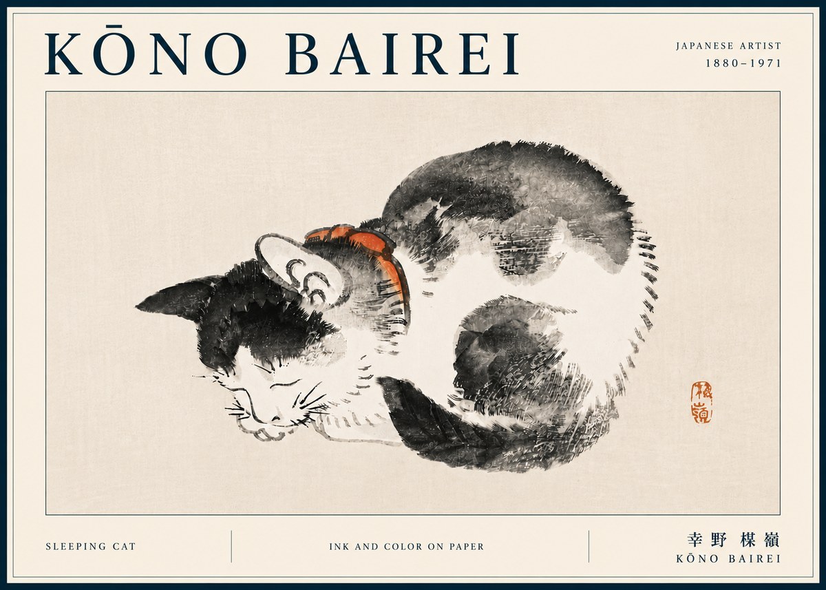 Kōno Bairei Sleeping Cat No6 - Poster
