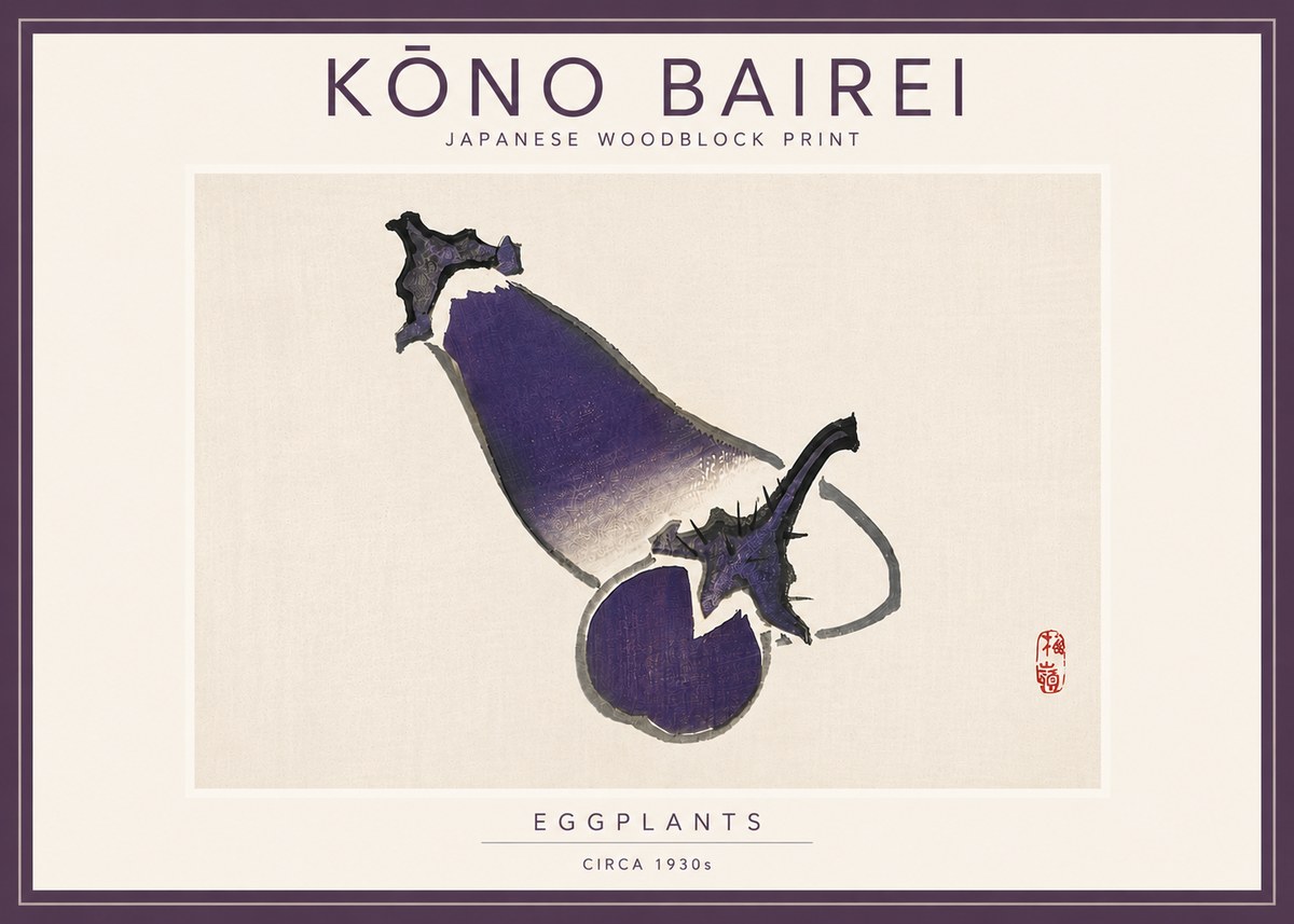 Kōno Bairei Eggplants No5 - Poster