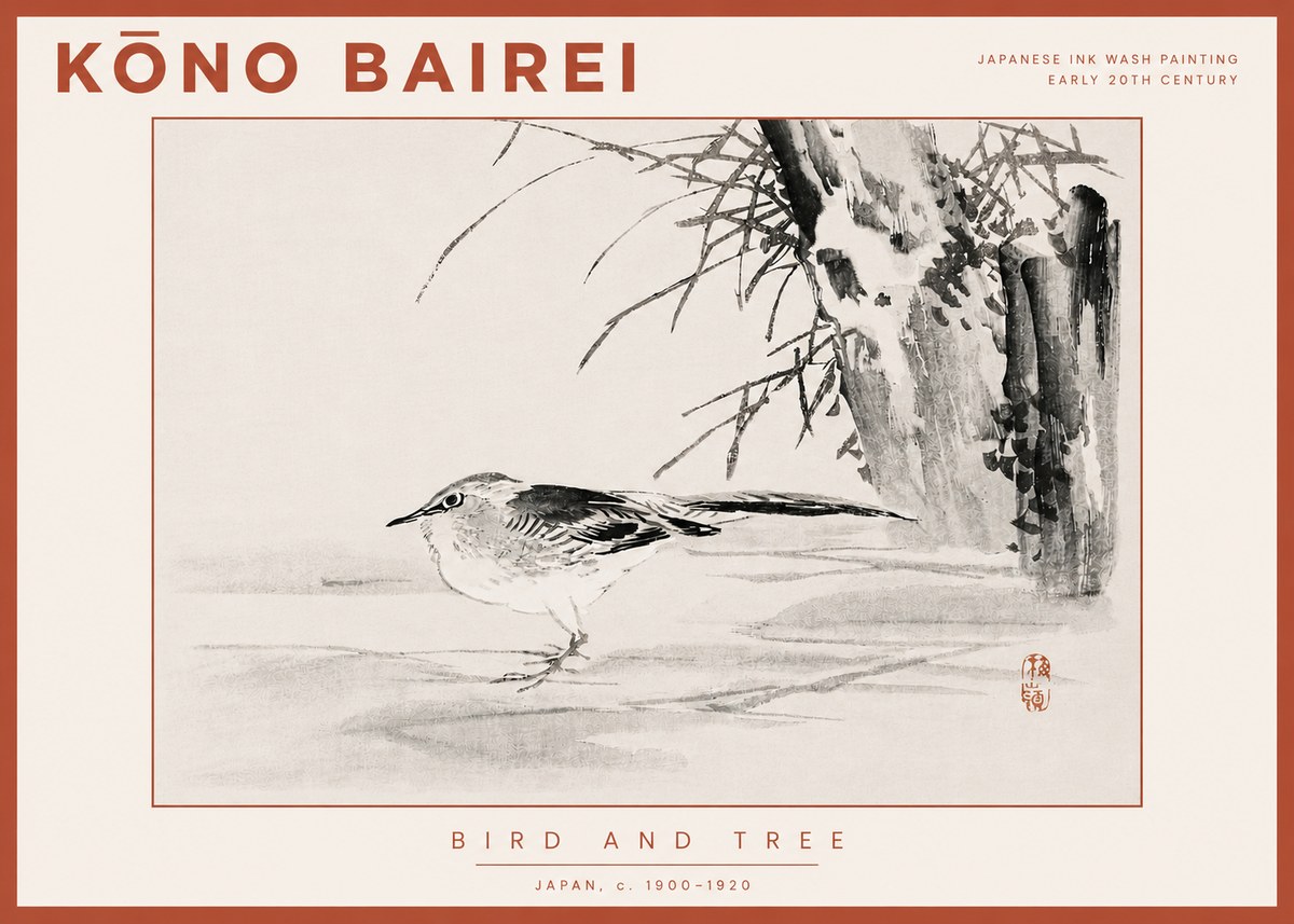 Kōno Bairei Bird and Tree No4 - Poster