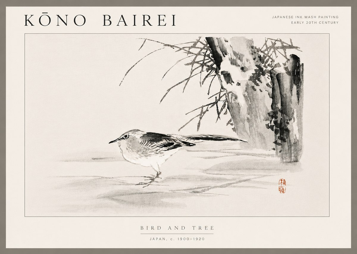 Kōno Bairei Bird and Tree No6 - Poster
