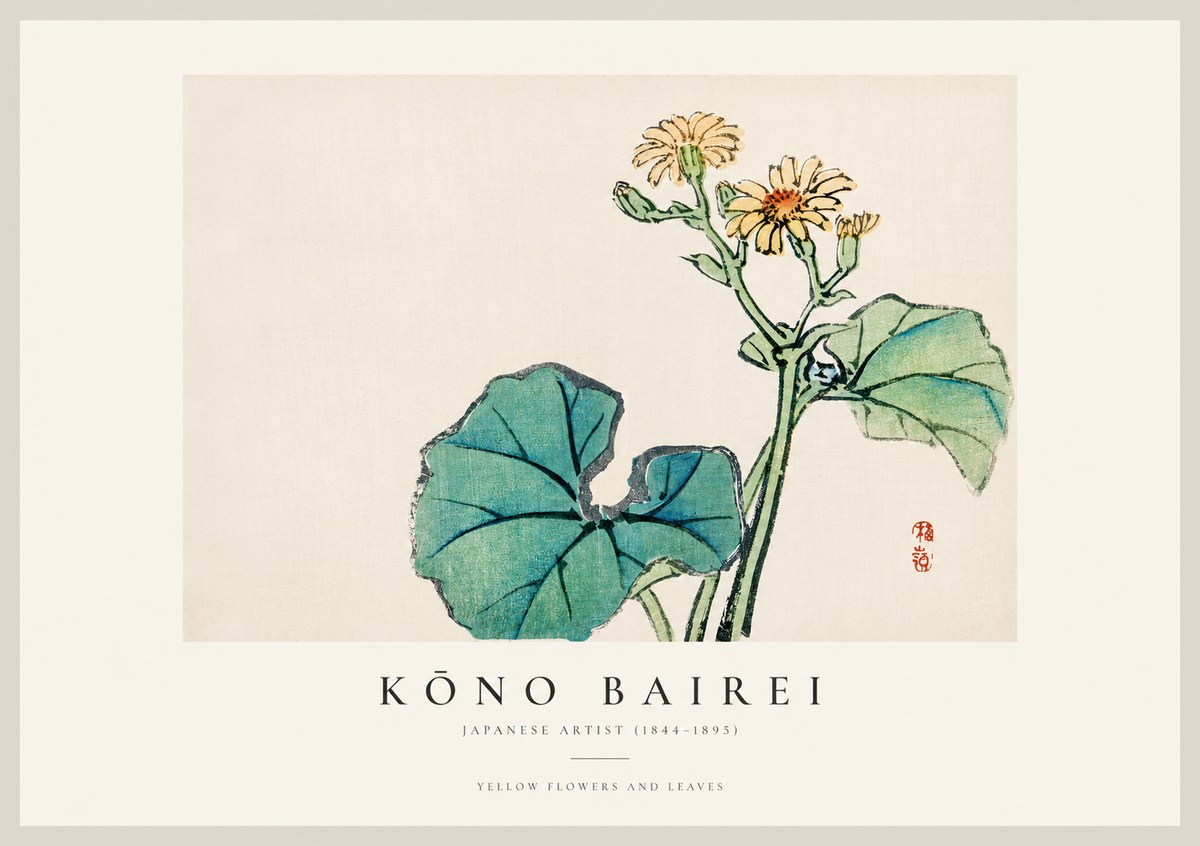Kōno Bairei Yellow Flowers and Leaves No1 - Poster