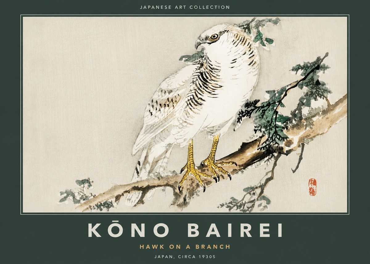 Kōno Bairei Hawk on a Branch No2 - Poster