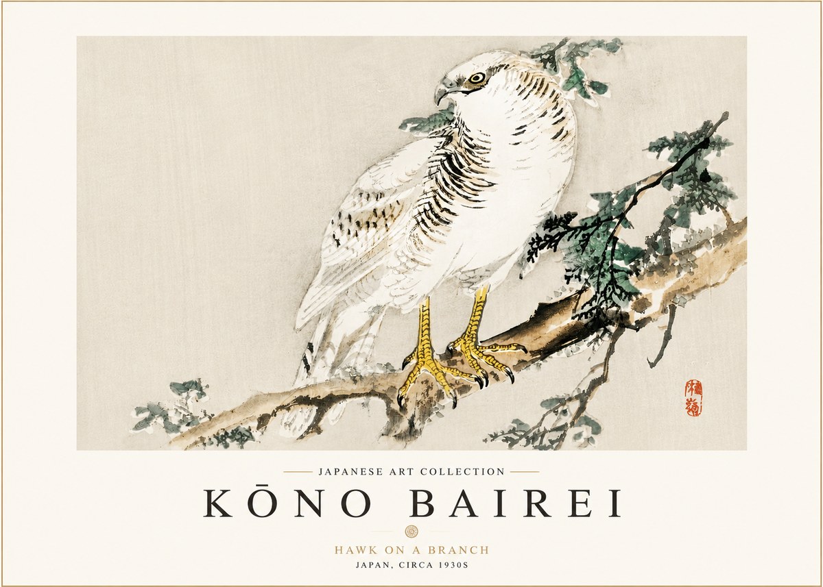 Kōno Bairei Hawk on a Branch No3 - Poster