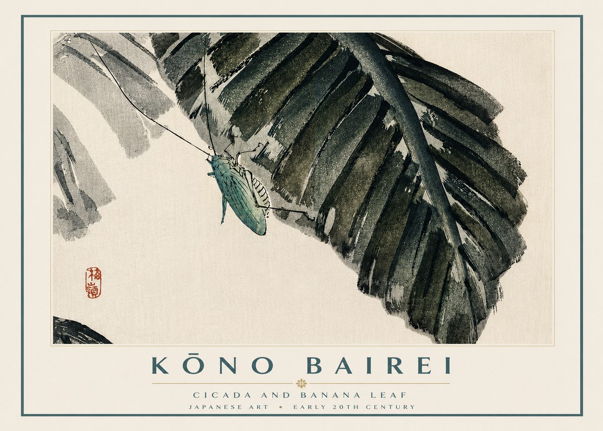 Kōno Bairei Cicada and Banana Leaf No3 - Poster