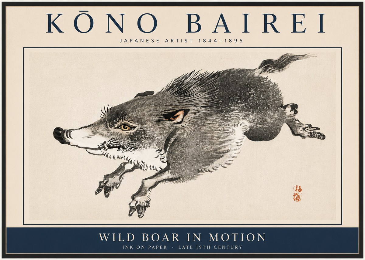 Kōno Bairei Wild Boar in Motion No3 - Poster