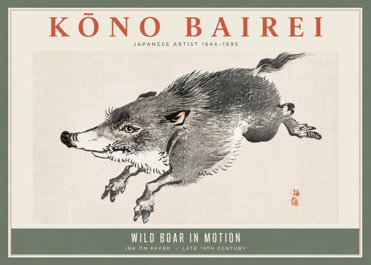 Kōno Bairei Wild Boar in Motion No5 - Poster